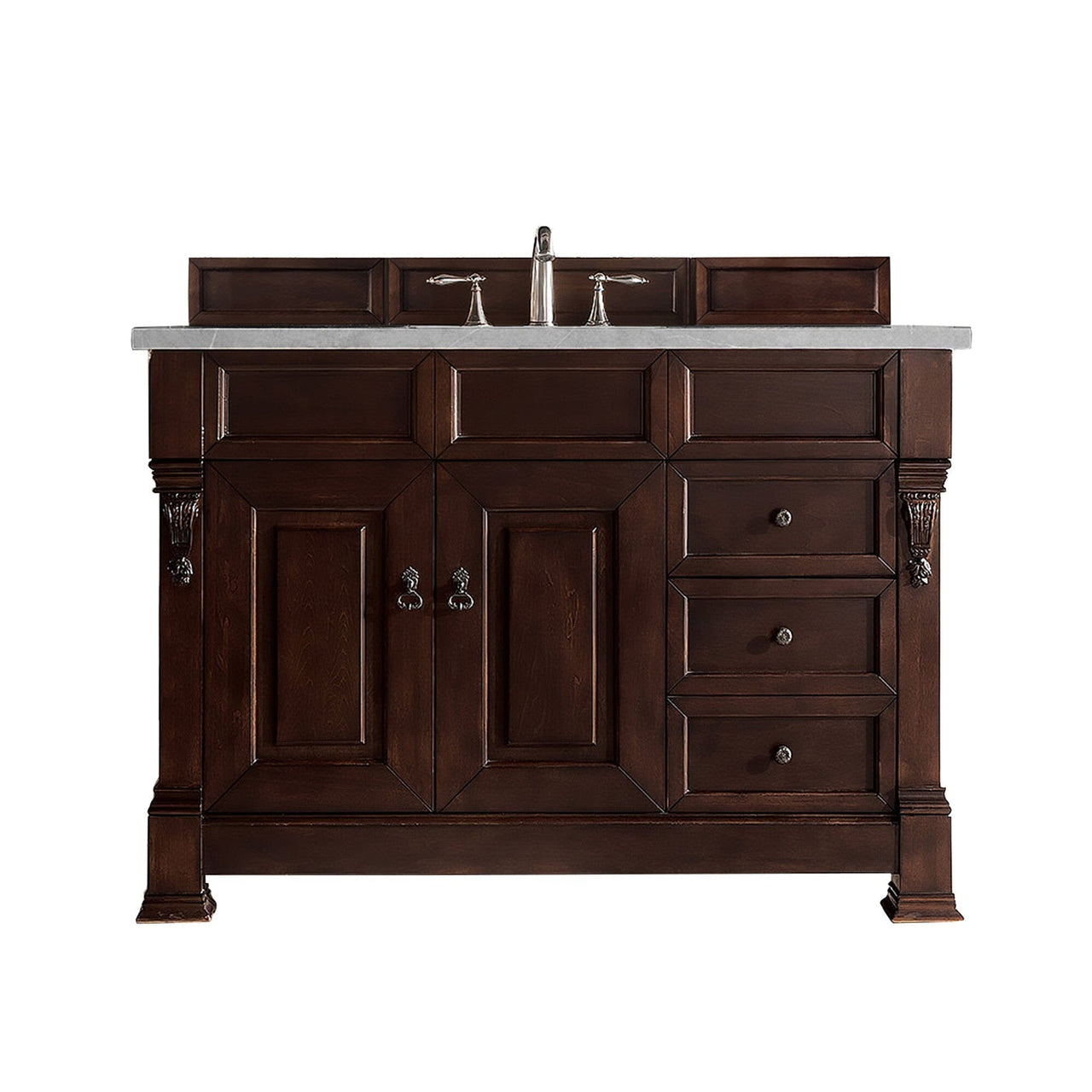 James Martin Brookfield 48" Single Vanity Vanities James Martin Burnished Mahogany w/ 3 CM Eternal Serena Quartz Top 