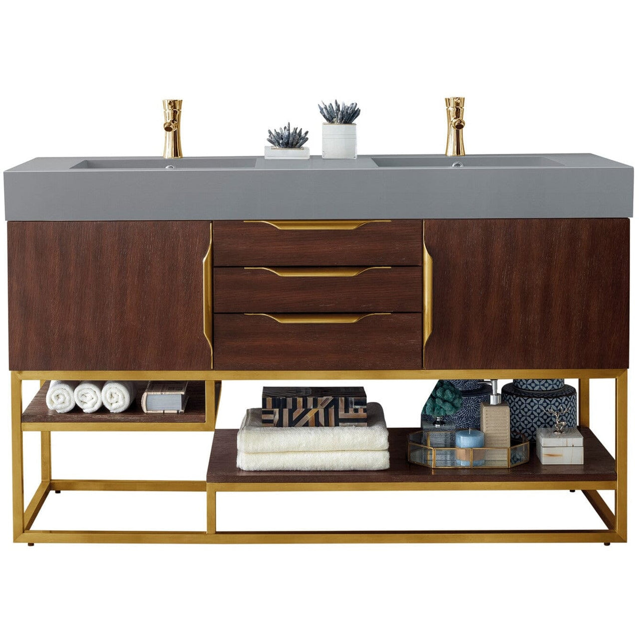 James Martin Columbia 59" Double Vanity Vanity James Martin Coffee Oak - Radiant Gold w/ Dusk Grey Glossy Composite Top 