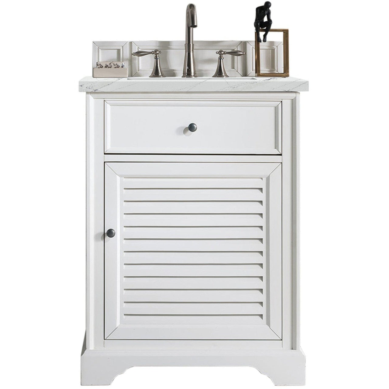 James Martin Savannah 26" Single Vanity Vanity James Martin Bright White w/ 3 CM Ethereal Noctis Quartz Top 