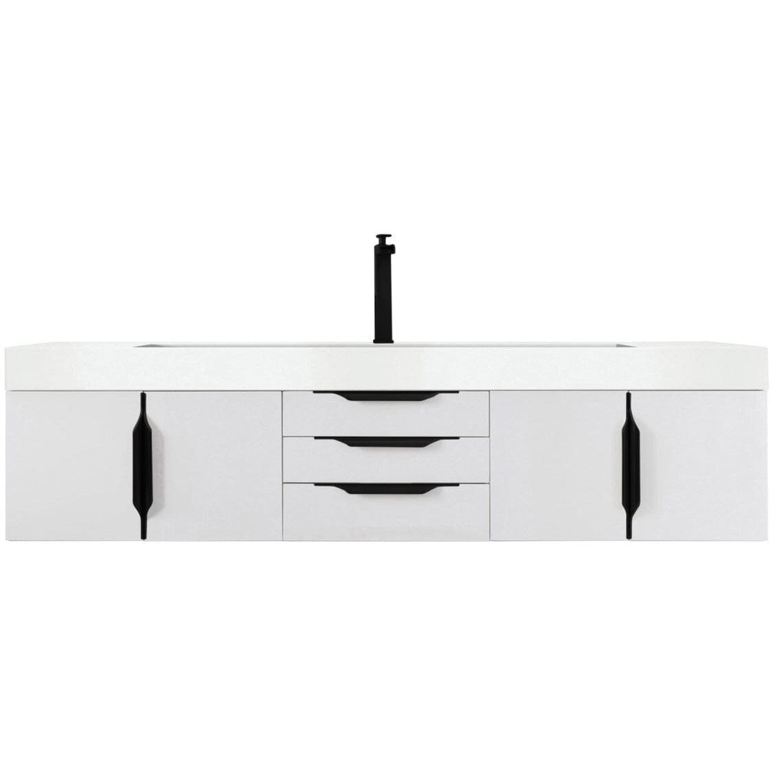 James Martin Mercer Island 72" Single Vanity Vanity James Martin Glossy White - Matte Black w/ Glossy White Composite Top 