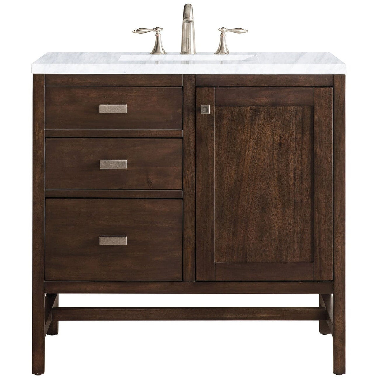 James Martin Addison 36" Single Vanity Vanity James Martin Mid Century Acacia w/ 3 CM Carrara White Top 