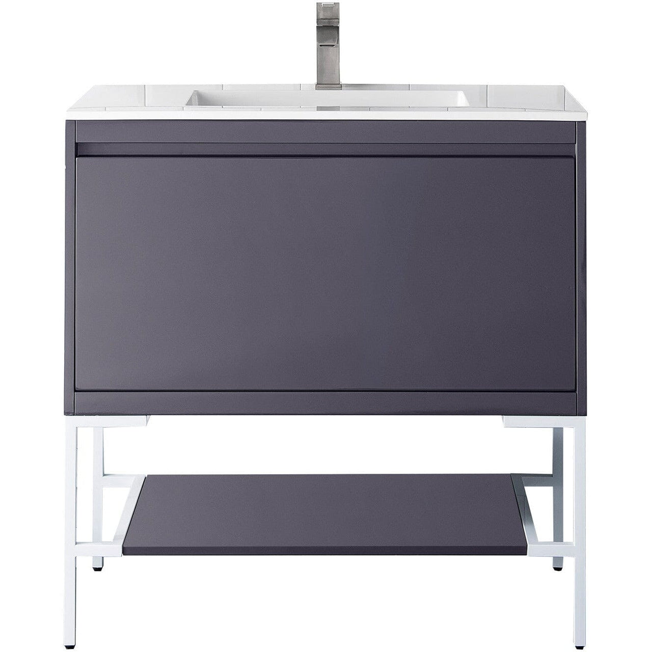 James Martin Milan 35.4" Single Vanity Vanity James Martin Modern Grey - Glossy White w/Glossy White Composite Top 