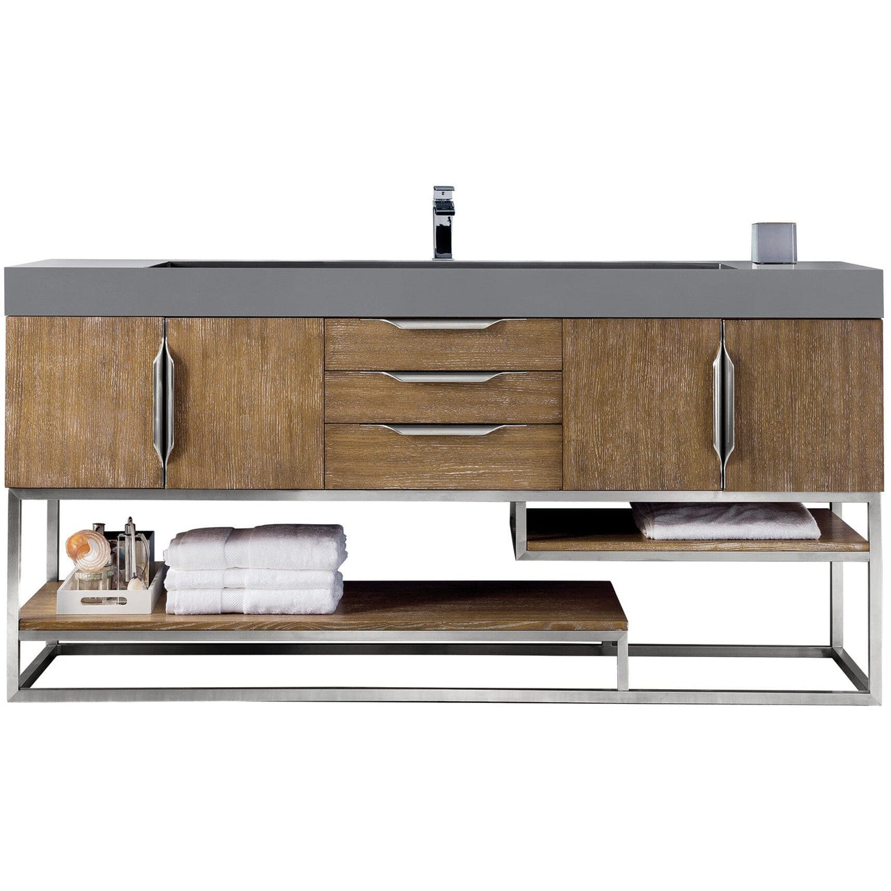 James Martin Columbia 72" Single Vanity Vanity James Martin Latte Oak w/ Dusk Grey Glossy Composite Top 