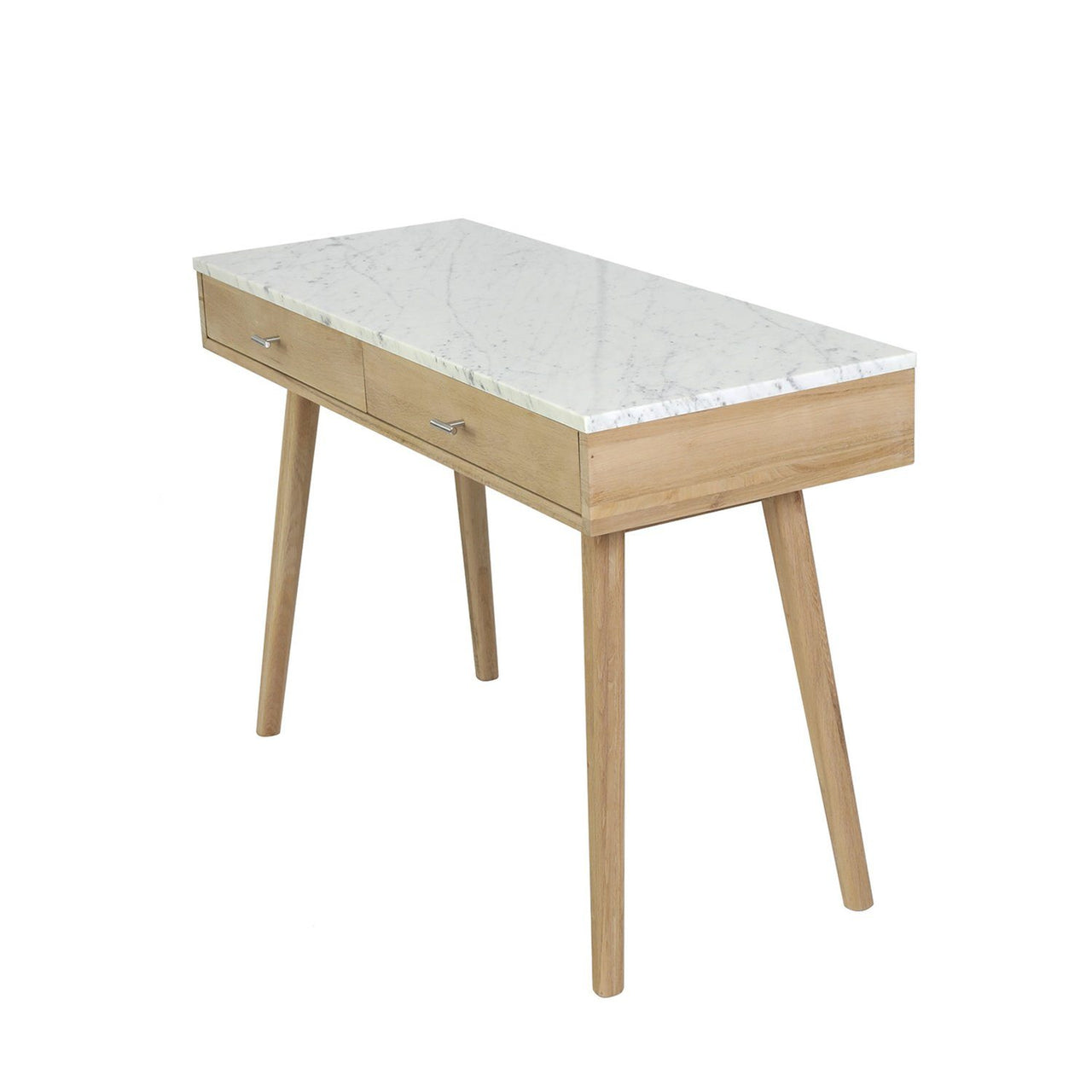 Viola 44" Rectangular Italian Carrara White Marble Writing Desk with Legs Writing Desk The Bianco Collection Walnut 