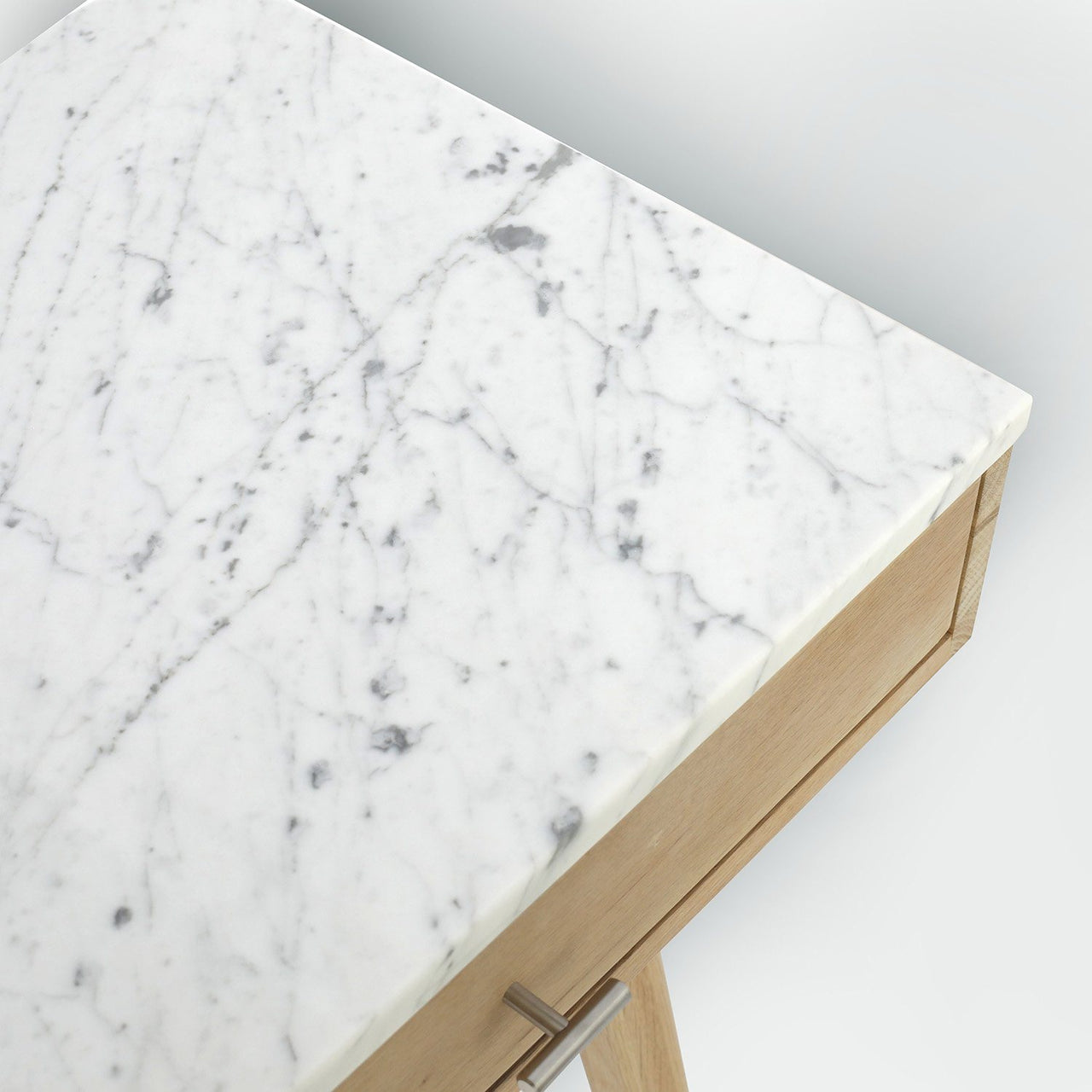 Viola 44" Rectangular Italian Carrara White Marble Writing Desk with Leg Writing Desk The Bianco Collection 