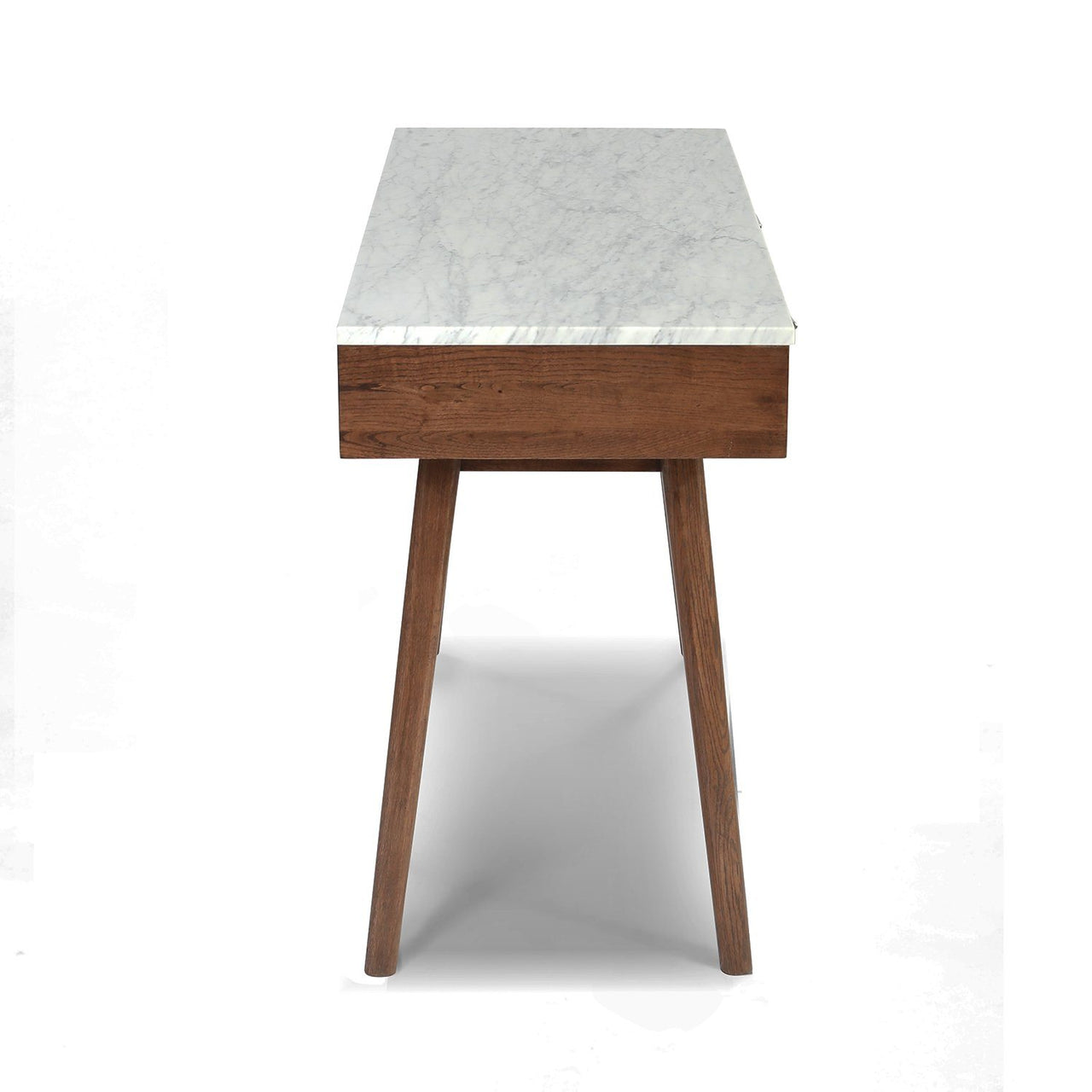 Viola 44" Rectangular Italian Carrara White Marble Writing Desk with Leg Writing Desk The Bianco Collection Walnut 