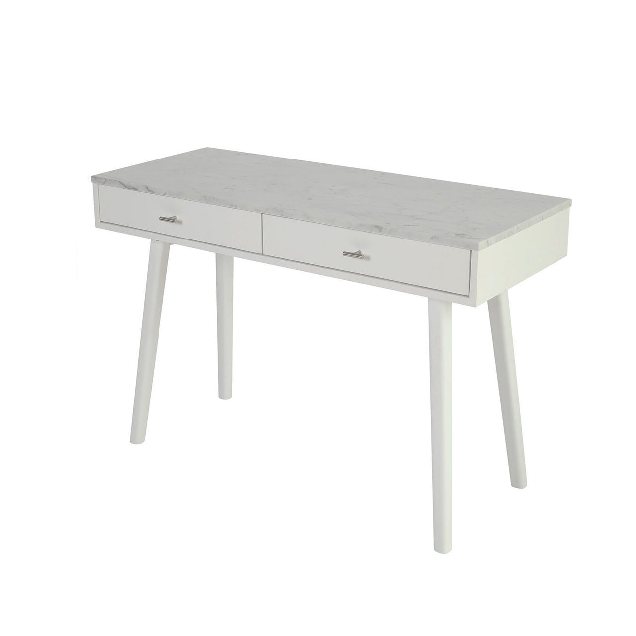Viola 44" Rectangular Italian Carrara White Marble Writing Desk with Legs Writing Desk The Bianco Collection 
