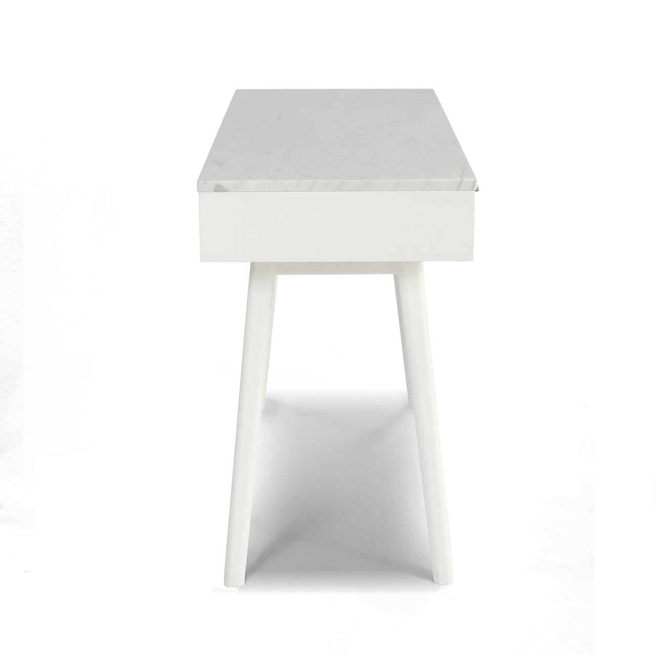 Viola 44" Rectangular Italian Carrara White Marble Writing Desk with Leg Writing Desk The Bianco Collection 