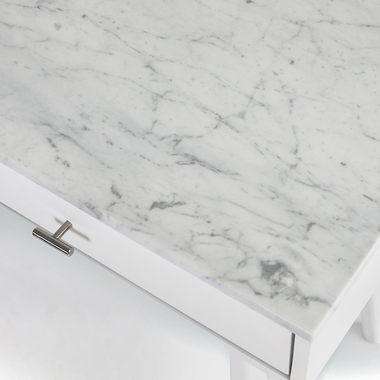 Viola 44" Rectangular Italian Carrara White Marble Writing Desk with Legs Writing Desk The Bianco Collection 