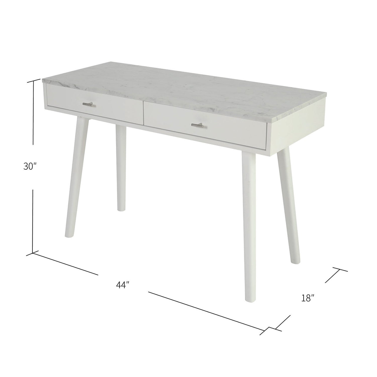 Viola 44" Rectangular Italian Carrara White Marble Writing Desk with Leg Writing Desk The Bianco Collection White 