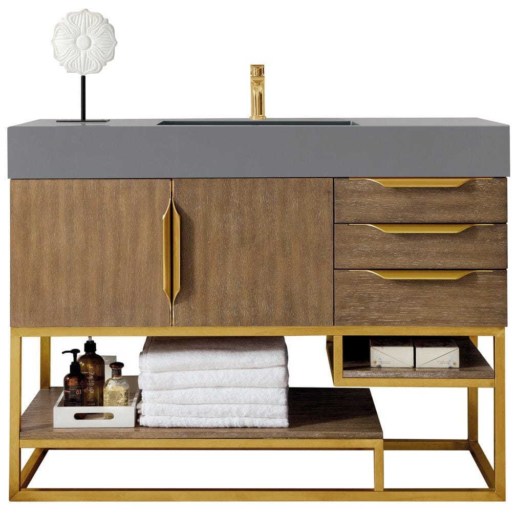 James Martin Columbia 48" Single Vanity Vanity James Martin Latte Oak - Radiant Gold w/ Dusk Grey Glossy Composite Top 