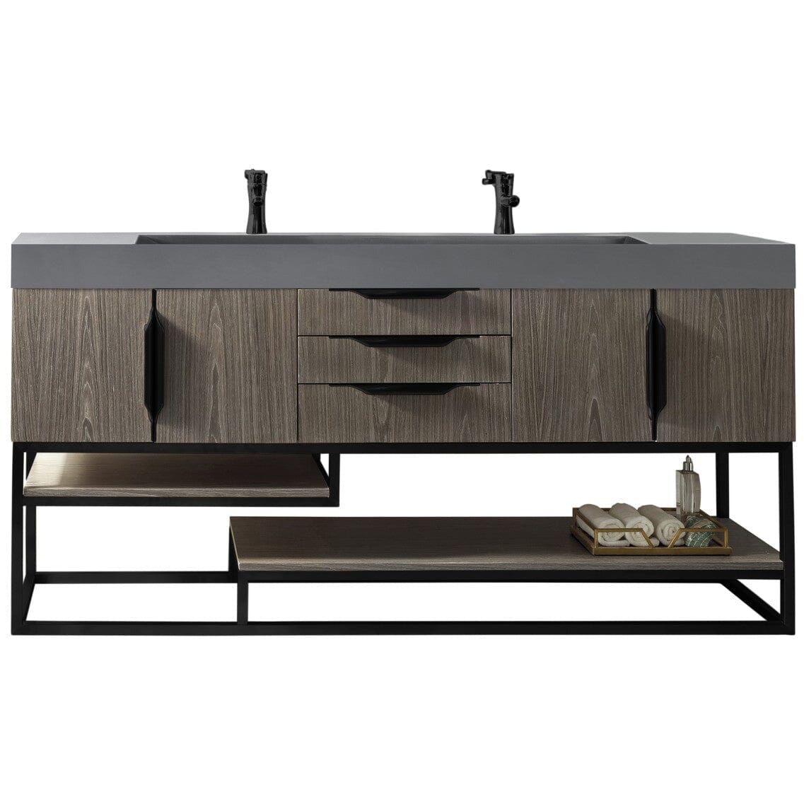 James Martin Columbia 72" Double Vanity Vanity James Martin Ash Gray - Matte Black w/ Dusk Grey Glossy Composite Top 