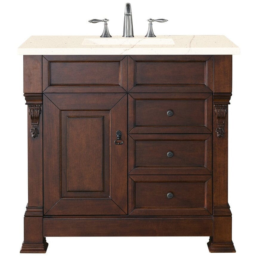 James Martin Brookfield 36" Single Vanity Vanities James Martin Warm Cherry w/ 3 CM Eternal Marfil Quartz Top 