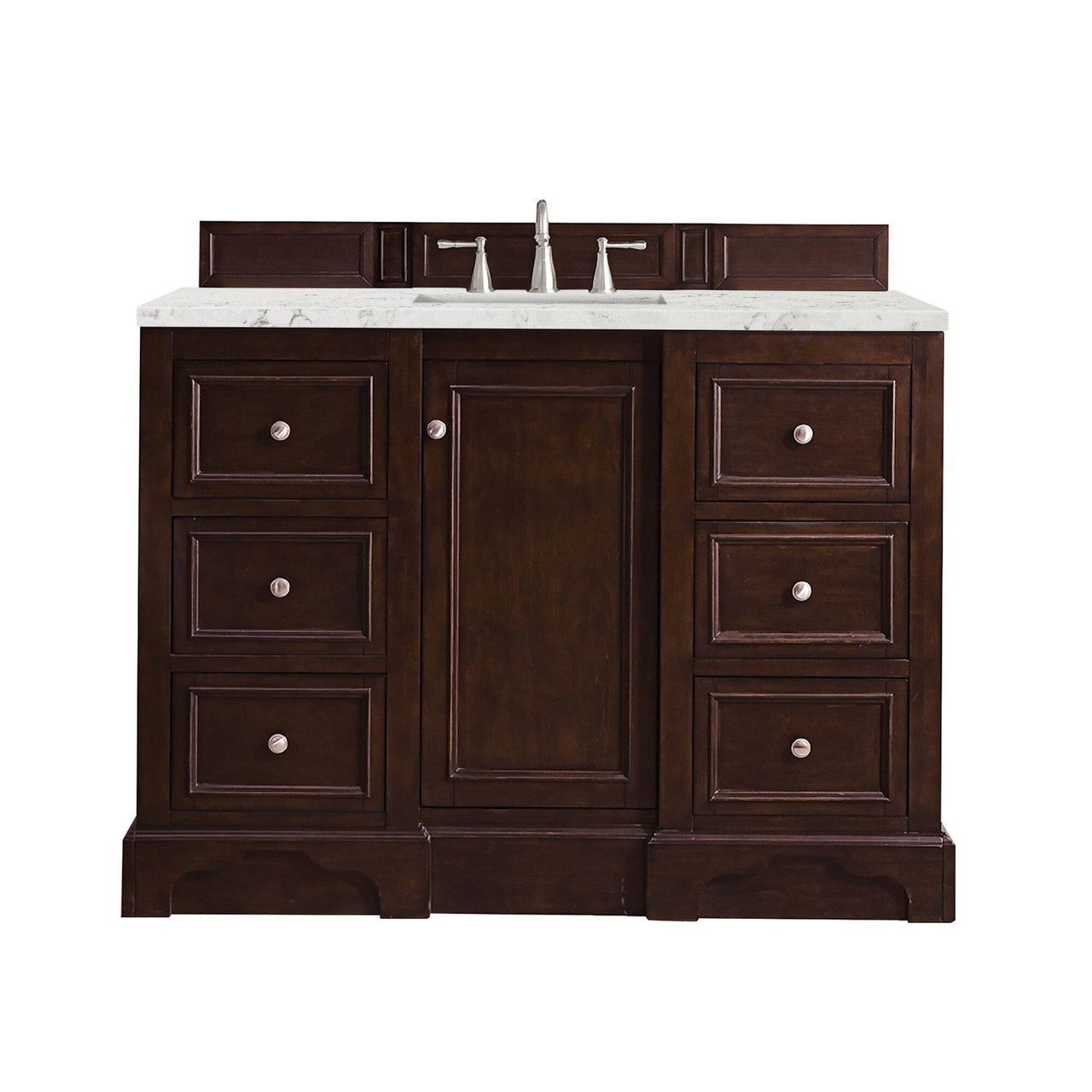 James Martin De Soto 48" Single Vanity Vanity James Martin Burnished Mahogany w/ 3 CM Eternal Jasmine Pearl Quartz Top 