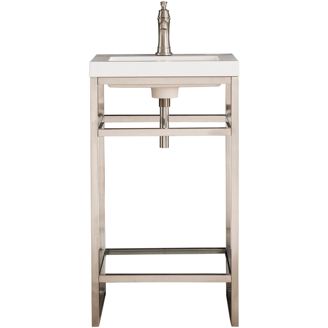 James Martin Boston 20" Stainless Steel Sink Console Console James Martin Brushed Nickel w/ White Glossy Composite Countertop 