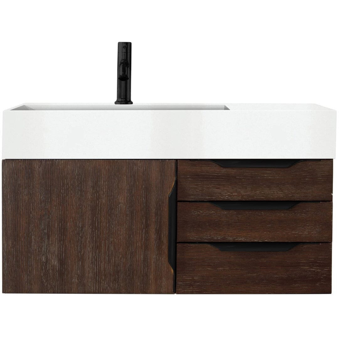 James Martin Mercer Island 36" Single Vanity Vanity James Martin Coffee Oak - Matte Black w/ Glossy White Composite Top 