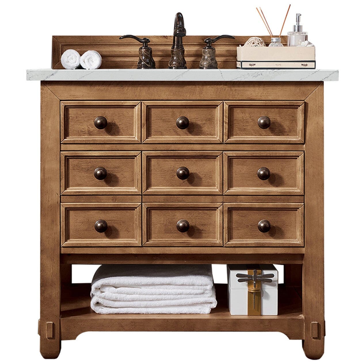James Martin Malibu 36" Single Vanity Vanity James Martin Honey Alder w/ 3 CM Ethereal Noctis Quartz Top 