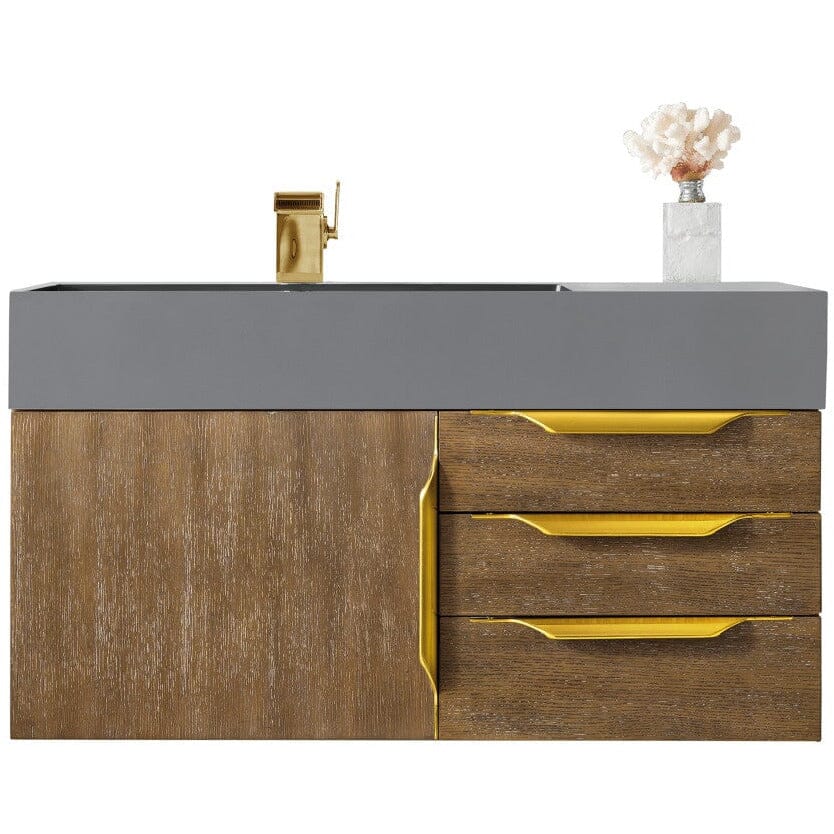 James Martin Mercer Island 36" Single Vanity Vanity James Martin Latte Oak - Radiant Gold w/ Dusk Grey Glossy Composite Top 
