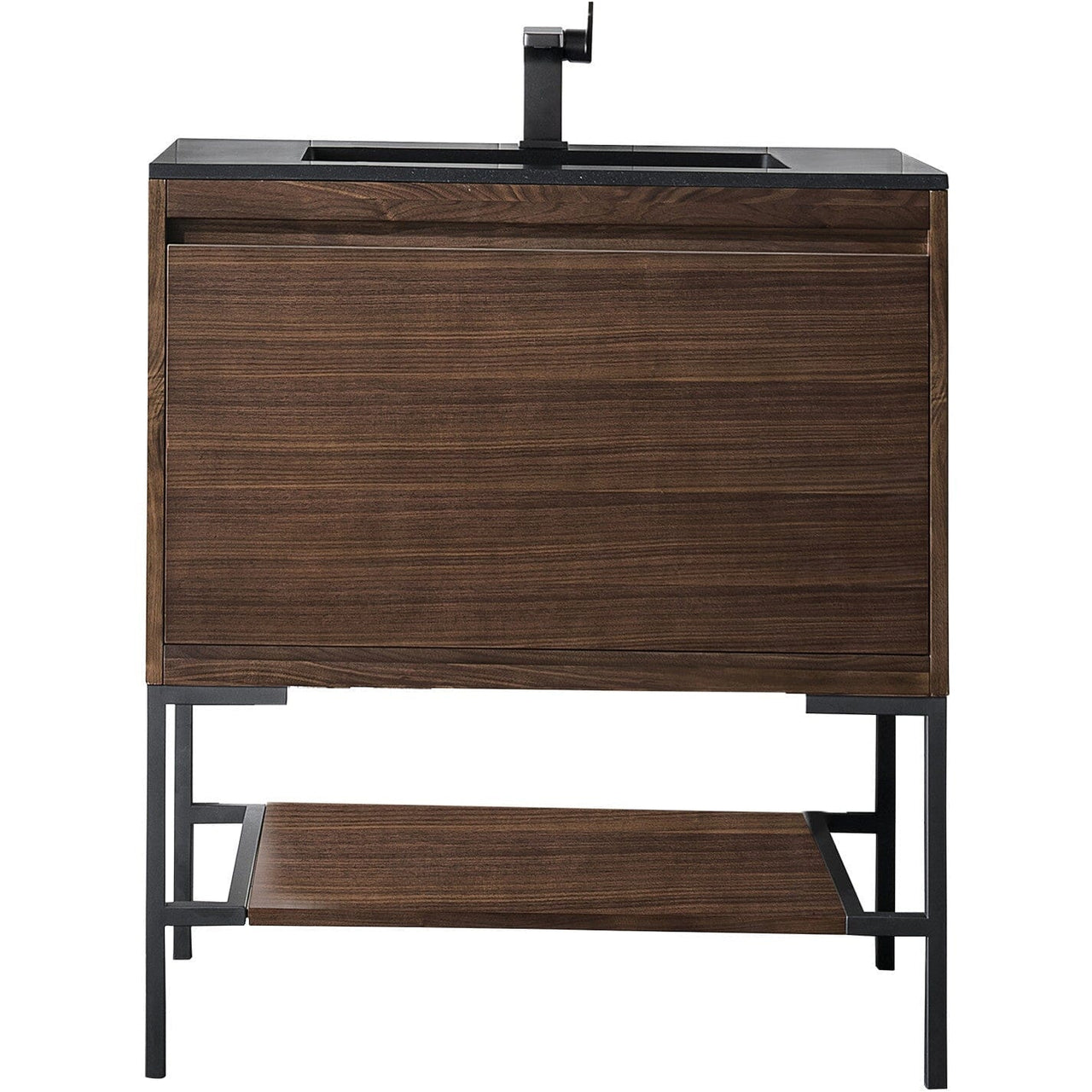 James Martin Milan 31.5" Single Vanity with Base Vanity James Martin Mid Century Walnut - Matte Black w/Charcoal Black Composite Top 