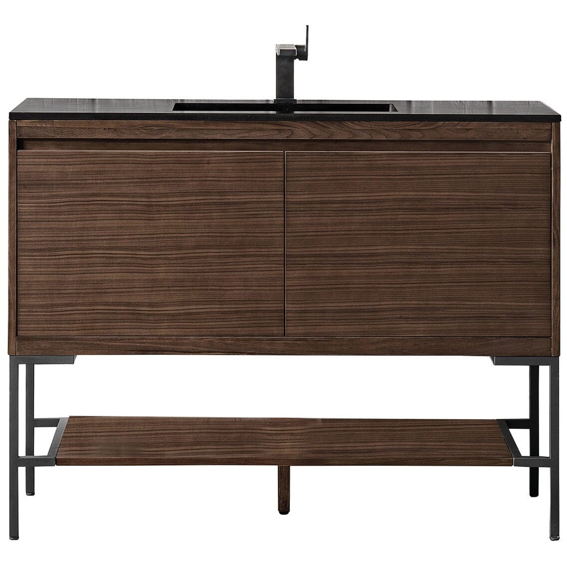 James Martin Milan 47.3" Single Vanity Vanity James Martin Mid Century Walnut - Matte Black w/Charcoal Black Composite Top 