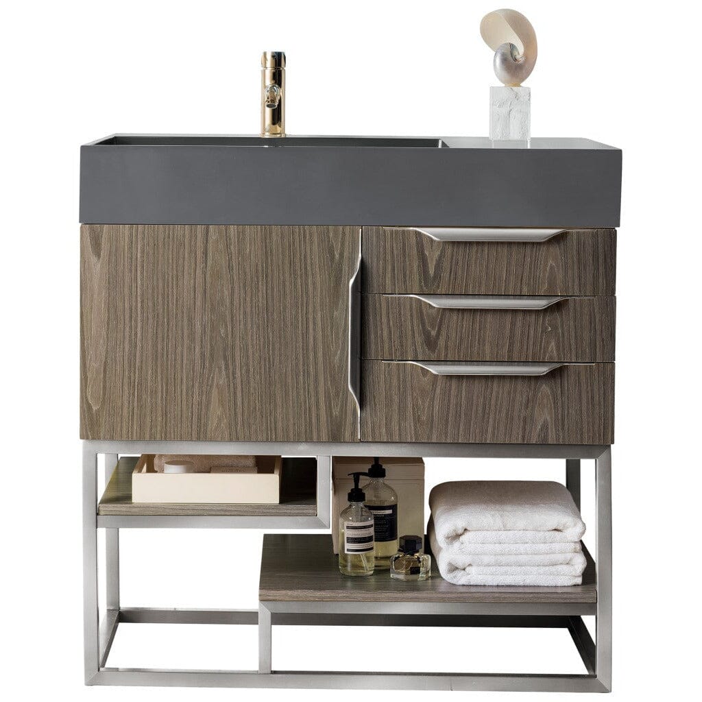 James Martin Columbia 36" Single Vanity Vanity James Martin Ash Gray w/ Dusk Grey Glossy Composite Top 
