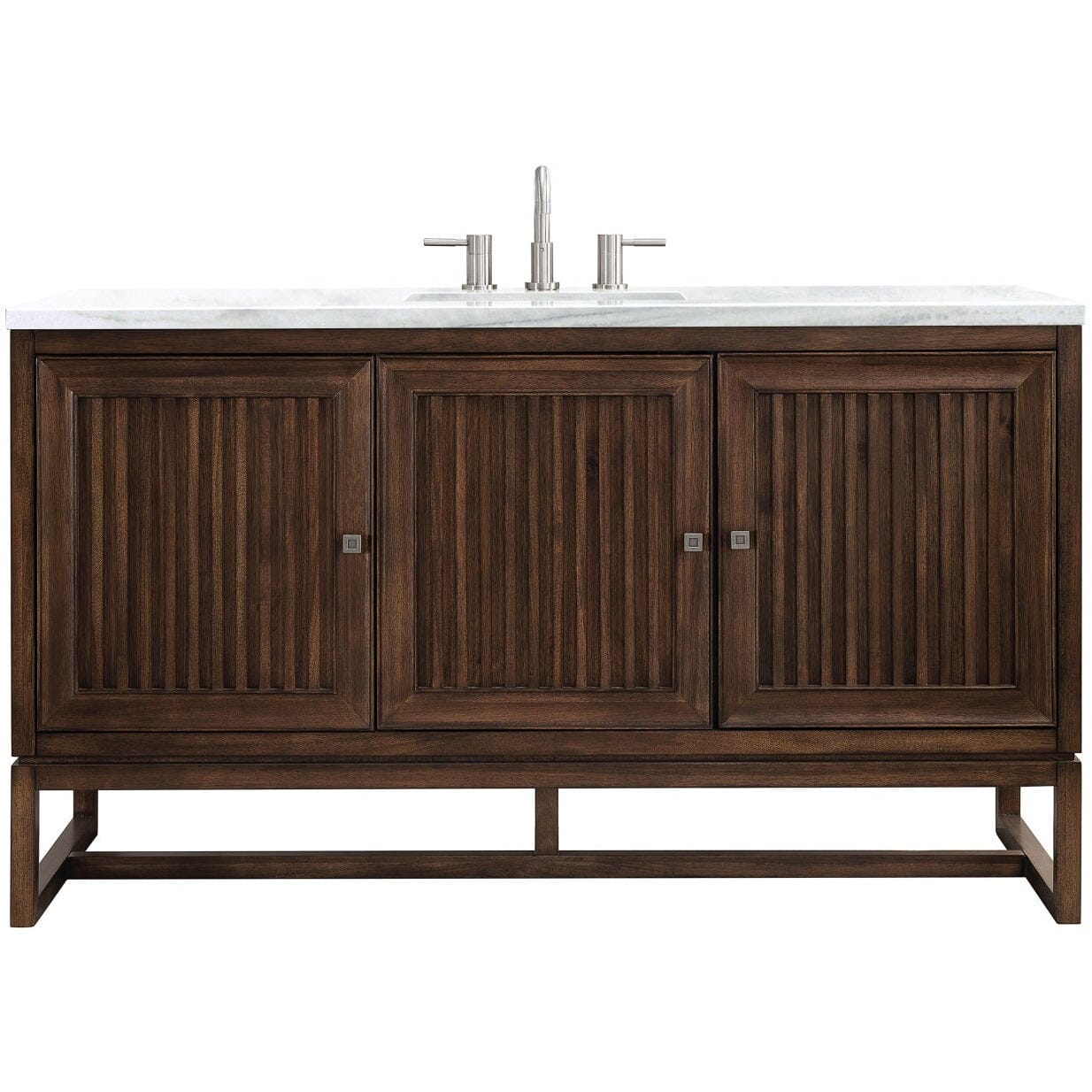 James Martin Athens 60" Single Vanity Vanity James Martin Mid Century Acacia w/ 3 CM Arctic Fall Solid Surface Countertop 