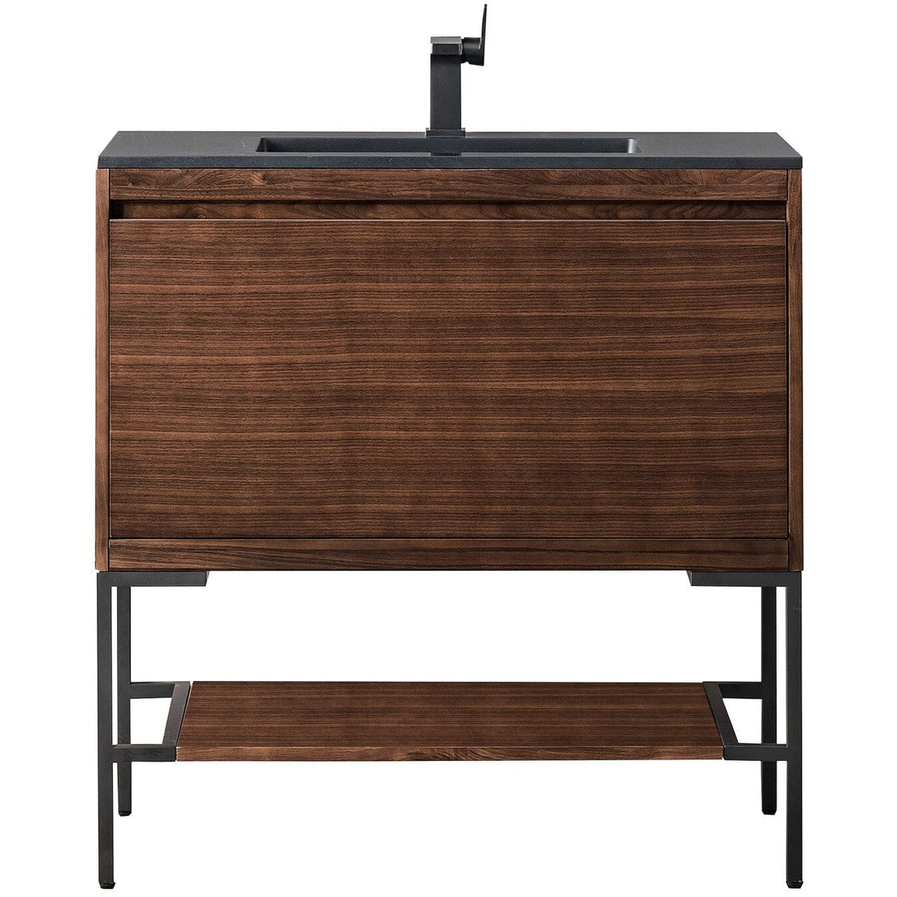 James Martin Milan 35.4" Single Vanity Vanity James Martin Mid Century Walnut - Matte Black w/Charcoal Black Composite Top 