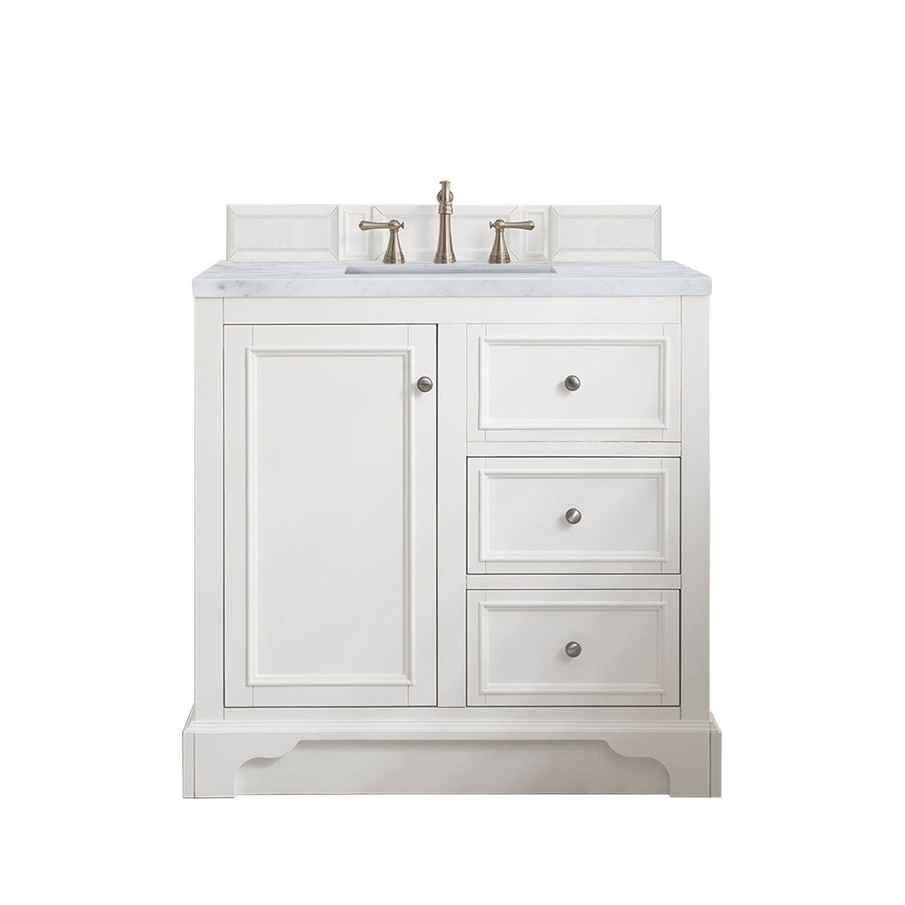 James Martin De Soto 36" Single Vanity Vanity James Martin Bright White w/ 3 CM Carrara Marble Top 