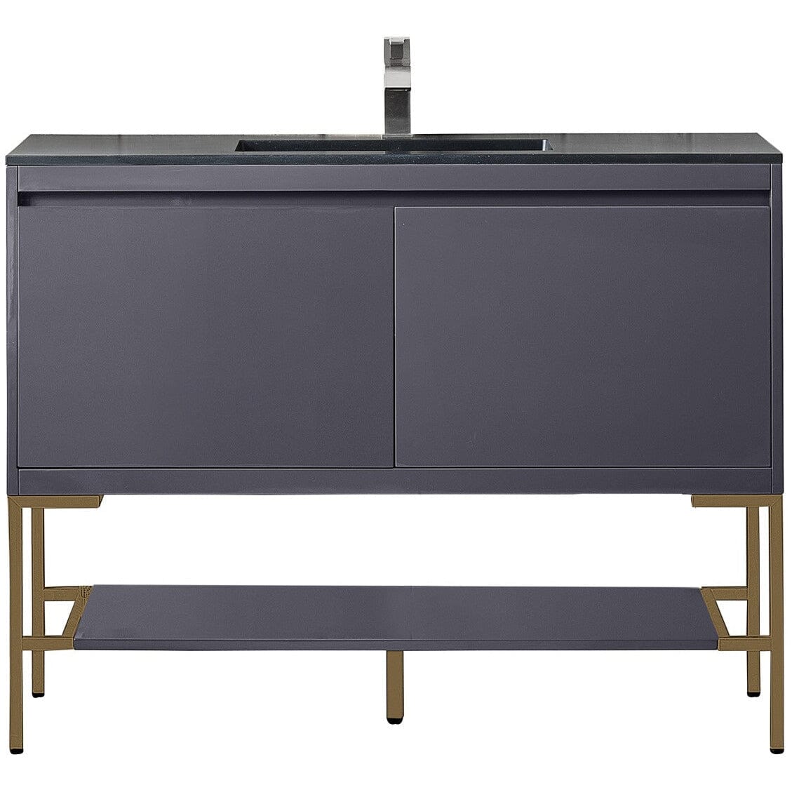 James Martin Milan 47.3" Single Vanity Vanity James Martin Modern Grey Glossy - Radiant Gold w/Charcoal Black Composite Top 