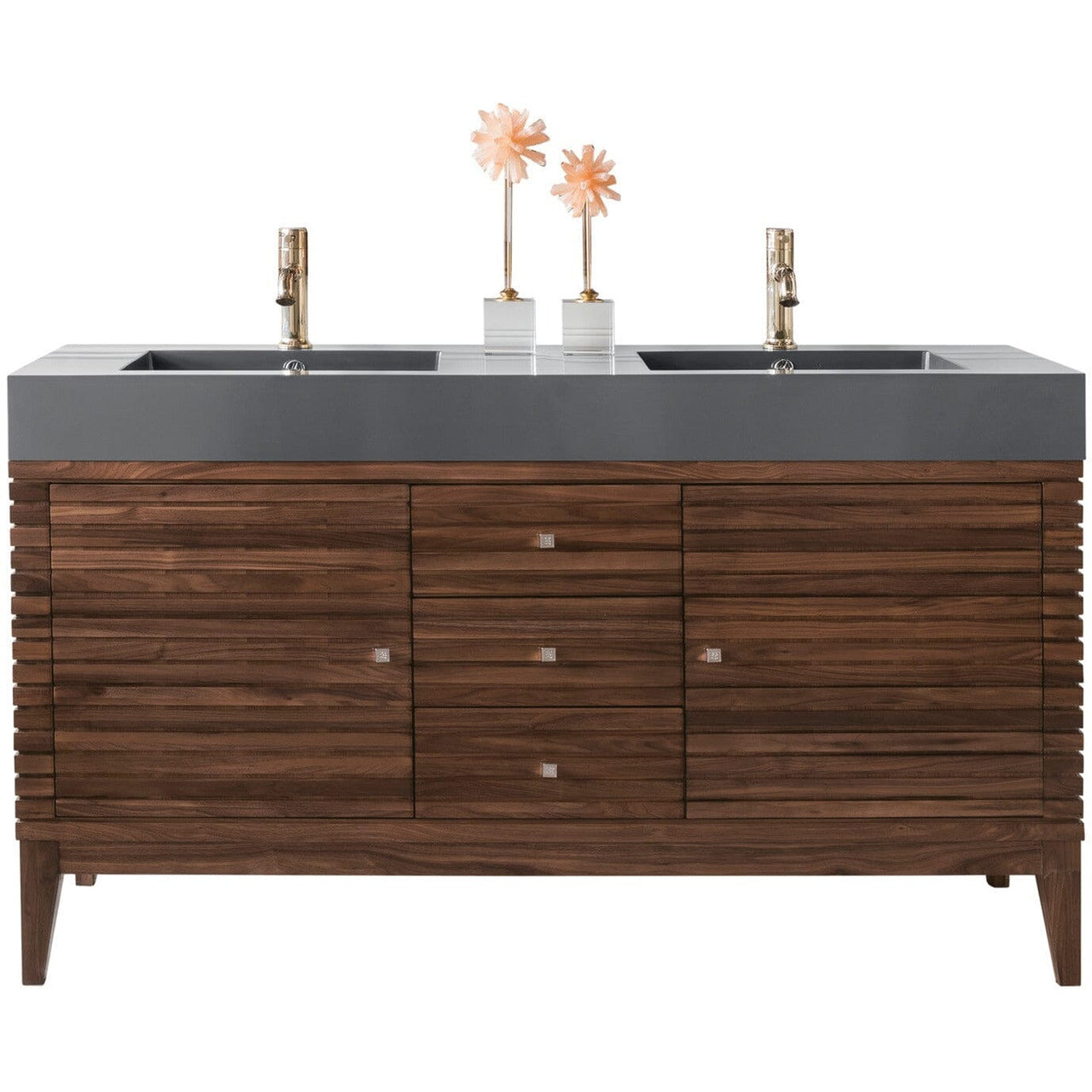 James Martin Linear 59" Double Vanity Vanity James Martin Mid Century Walnut w/ Dusk Grey Glossy Composite Top 