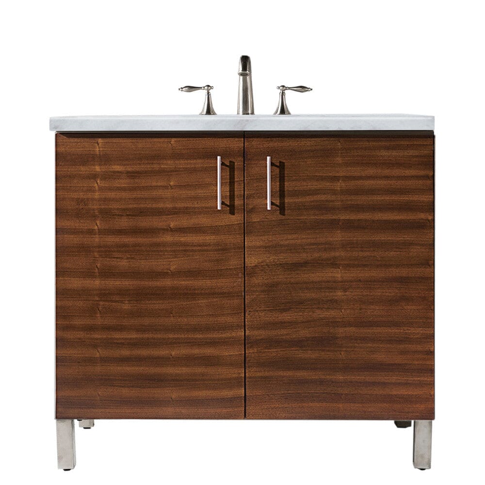 James Martin Metropolitan 36" Single Vanity Vanity James Martin American Walnut w/ 3 CM Carrara Marble Top 