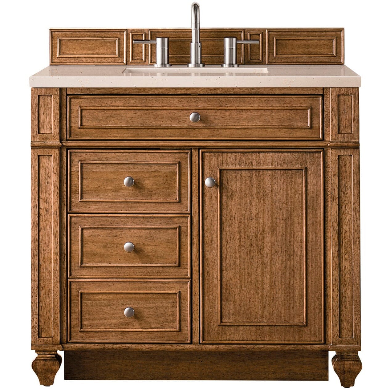 James Martin Bristol 36" Single Vanity Vanity James Martin Saddle Brown w/ 3 CM Eternal Marfil Quartz Top 
