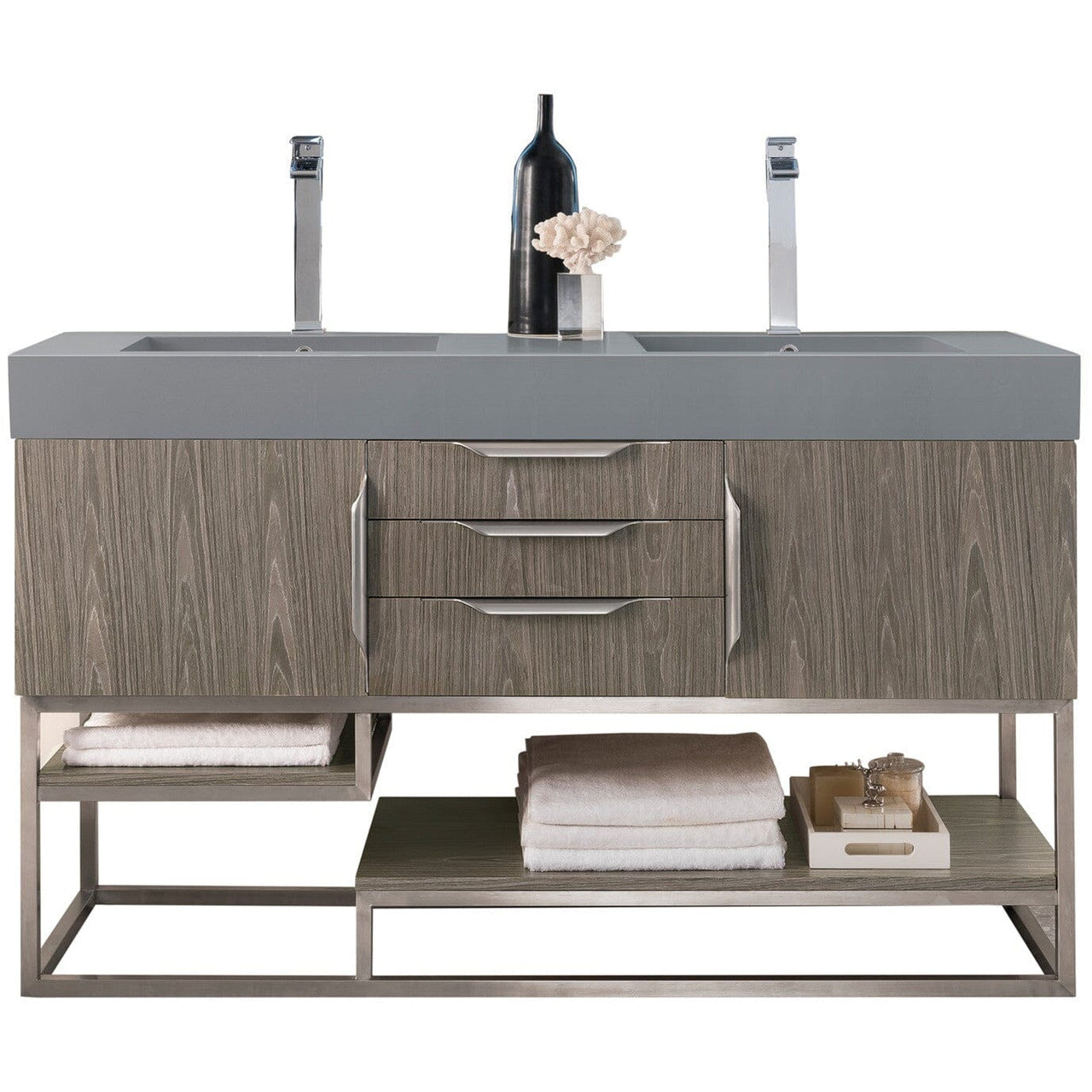 James Martin Columbia 59" Double Vanity Vanity James Martin Ash Gray w/ Dusk Grey Glossy Composite Top 