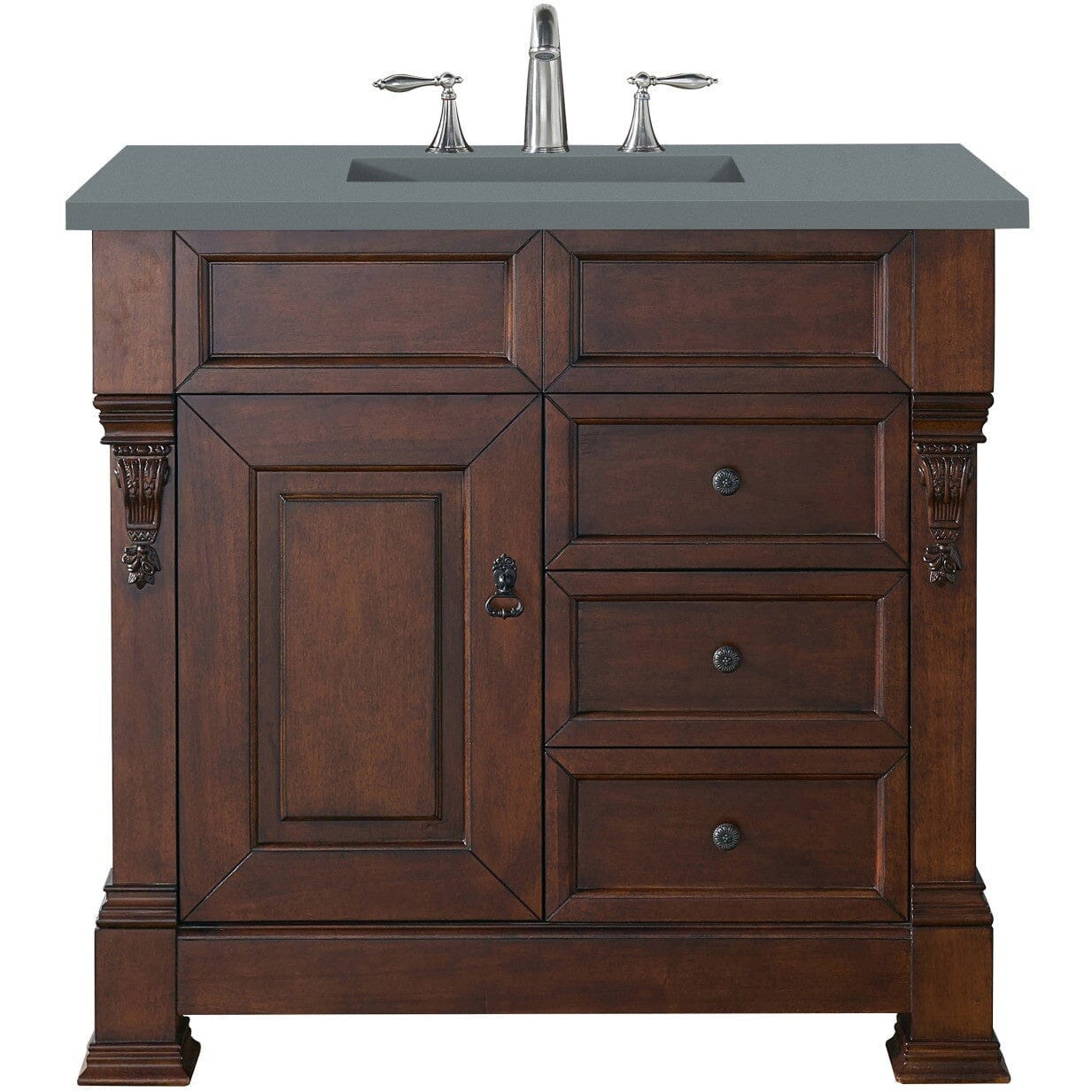 James Martin Brookfield 36" Single Vanity Vanities James Martin Warm Cherry w/ 3 CM Cala Blue Quartz Top 