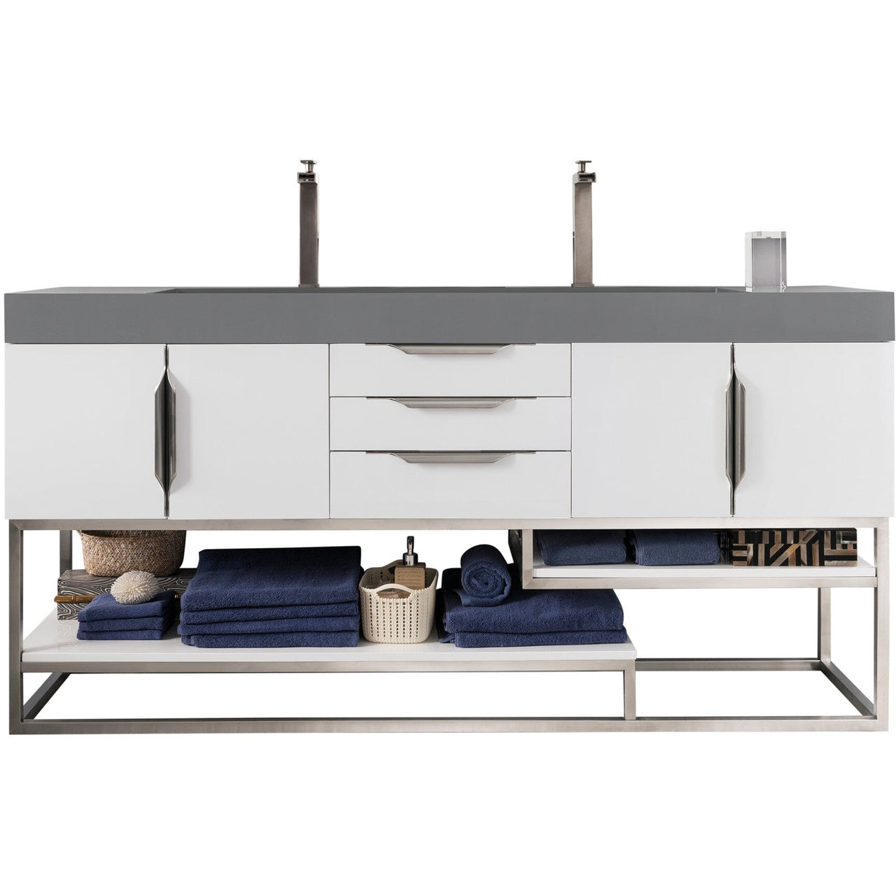 James Martin Columbia 72" Double Vanity Vanity James Martin Glossy White w/ Dusk Grey Glossy Composite Top 