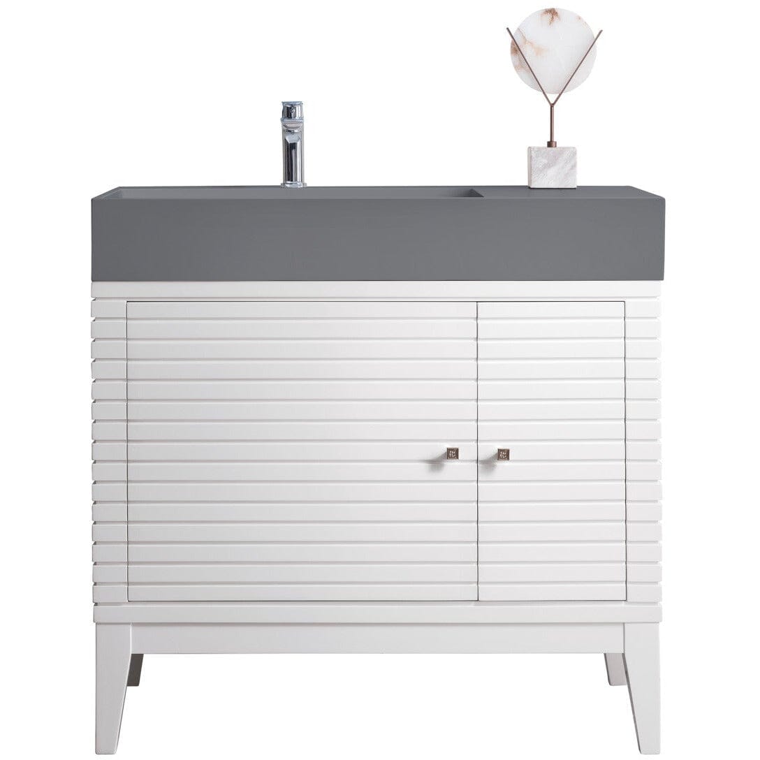 James Martin Linear 36" Single Vanity Vanity James Martin Glossy White w/ Dusk Grey Glossy Composite Top 