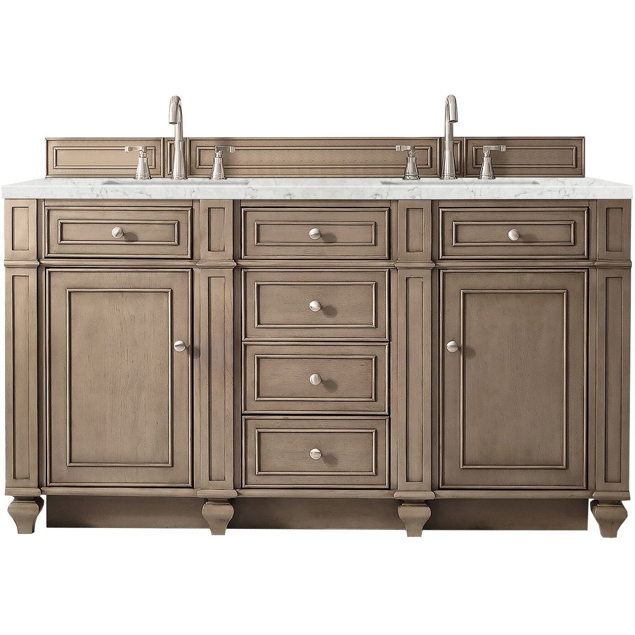 James Martin Bristol 60" Double Vanity Vanity James Martin Whitewashed Walnut w/ 3 CM Eternal Jasmine Pearl Quartz Top 
