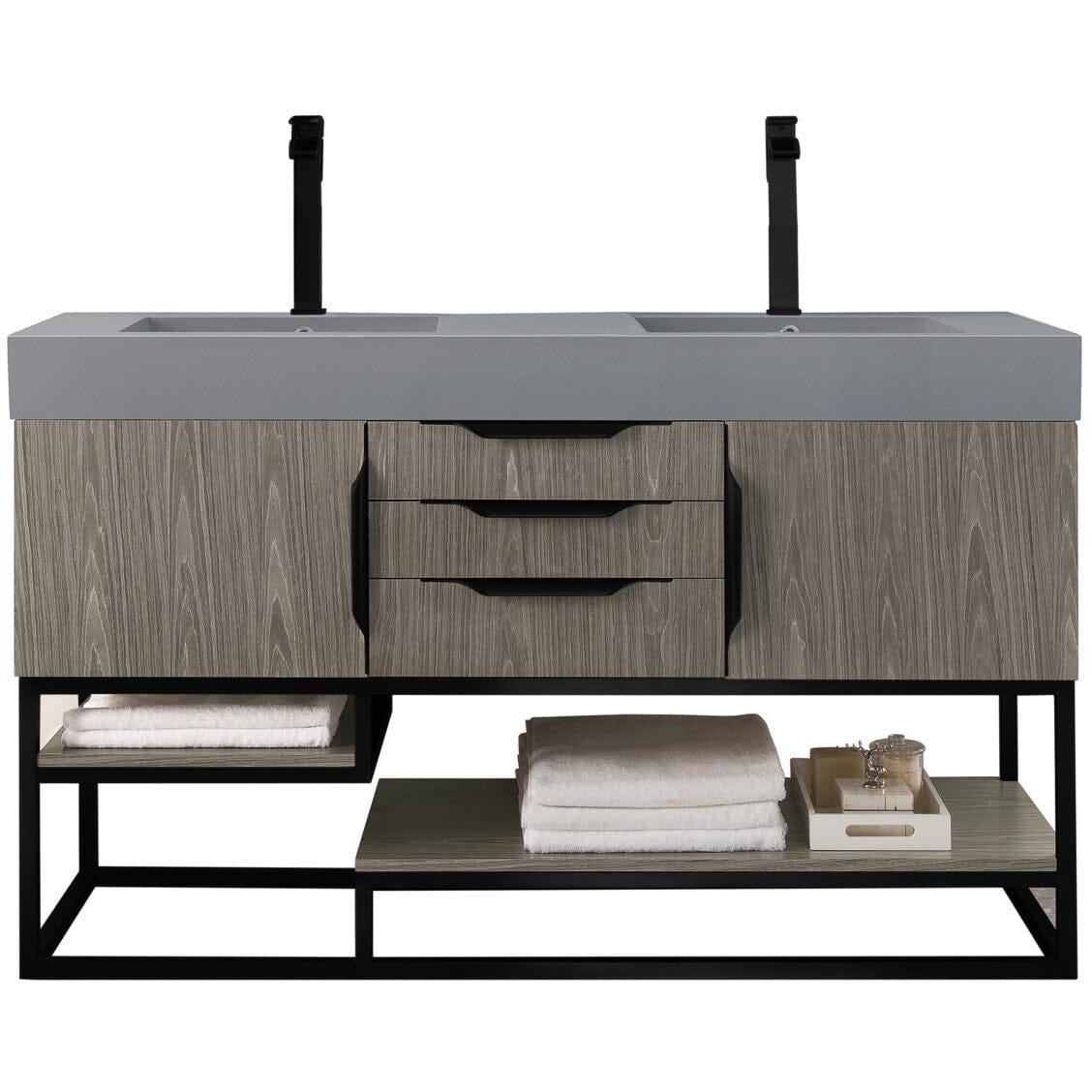 James Martin Columbia 59" Double Vanity Vanity James Martin Ash Gray - Matte Black w/ Dusk Grey Glossy Composite Top 