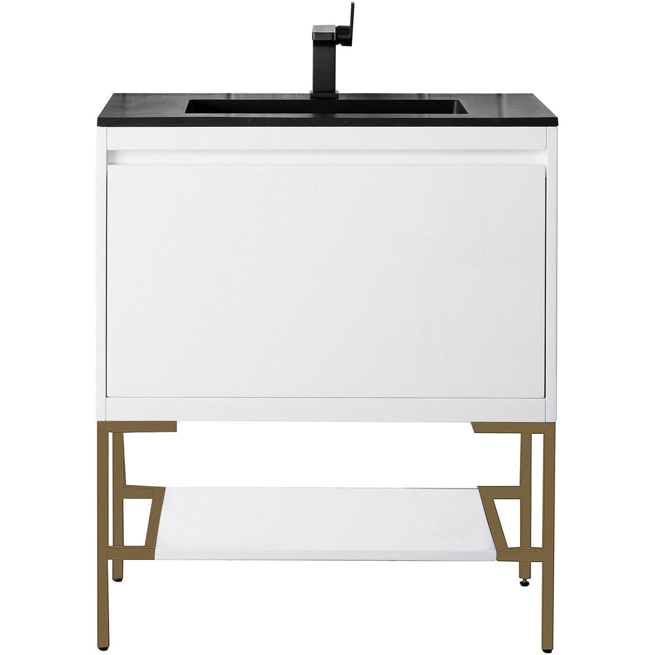 James Martin Milan 31.5" Single Vanity with Base Vanity James Martin Glossy White - Radiant Gold w/Charcoal Black Composite Top 