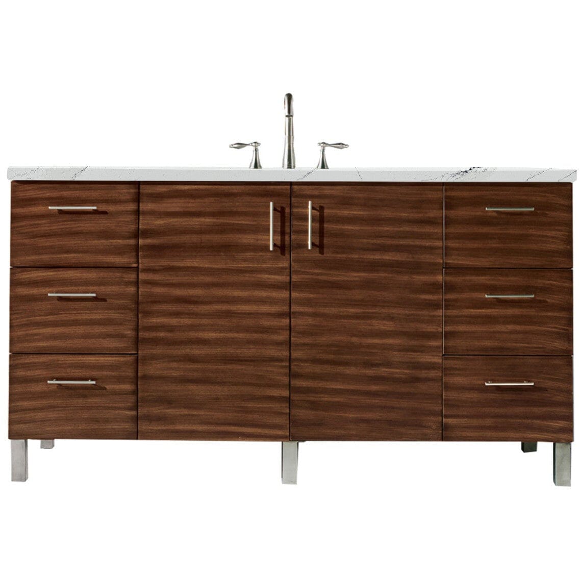 James Martin Metropolitan 60" Single Vanity Vanity James Martin American Walnut w/ 3 CM Ethereal Noctis Quartz Top 