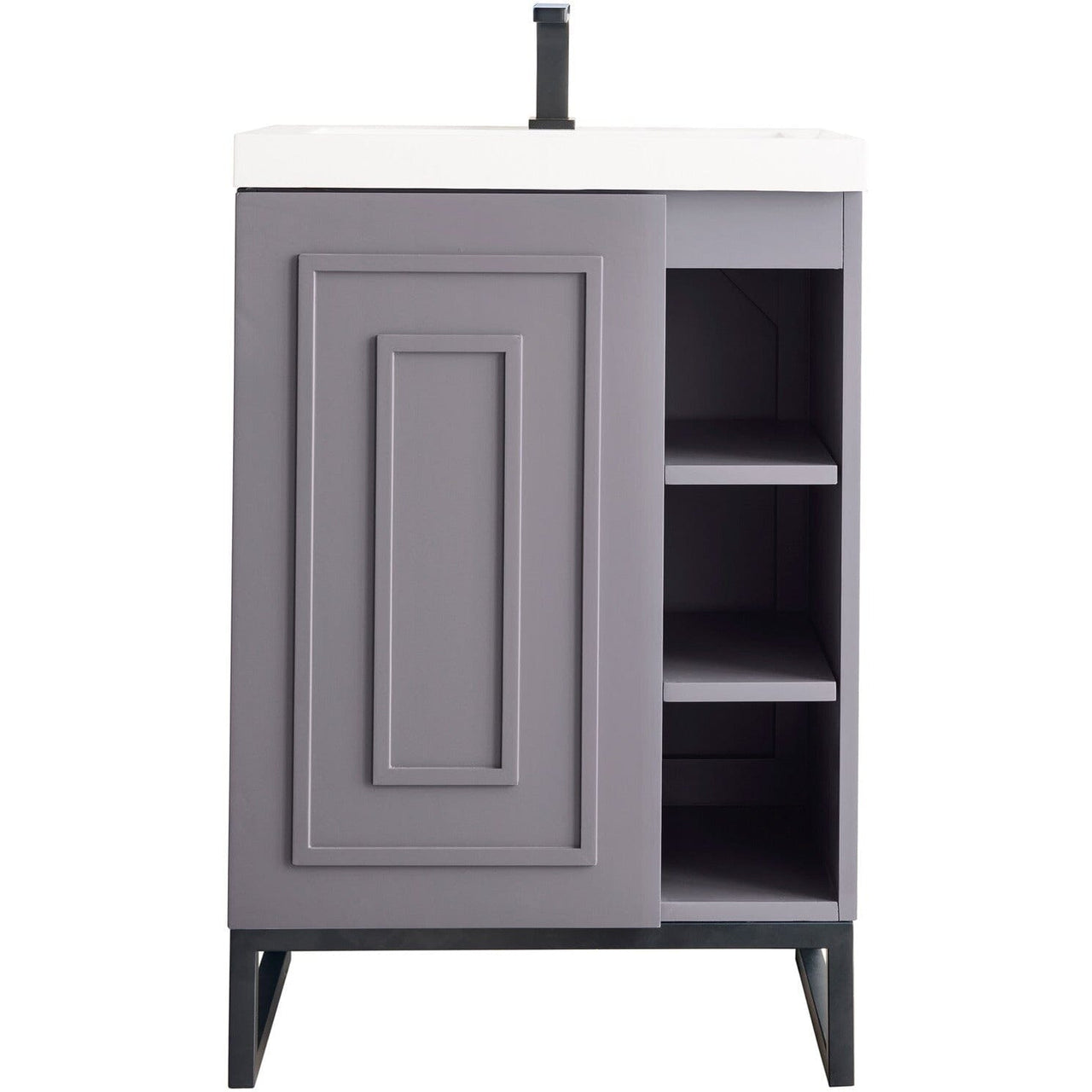 James Martin Alicante' 24" Single Vanity Cabinet Vanity James Martin Grey Smoke-Matte Black w/ White Glossy Composite Countertop 