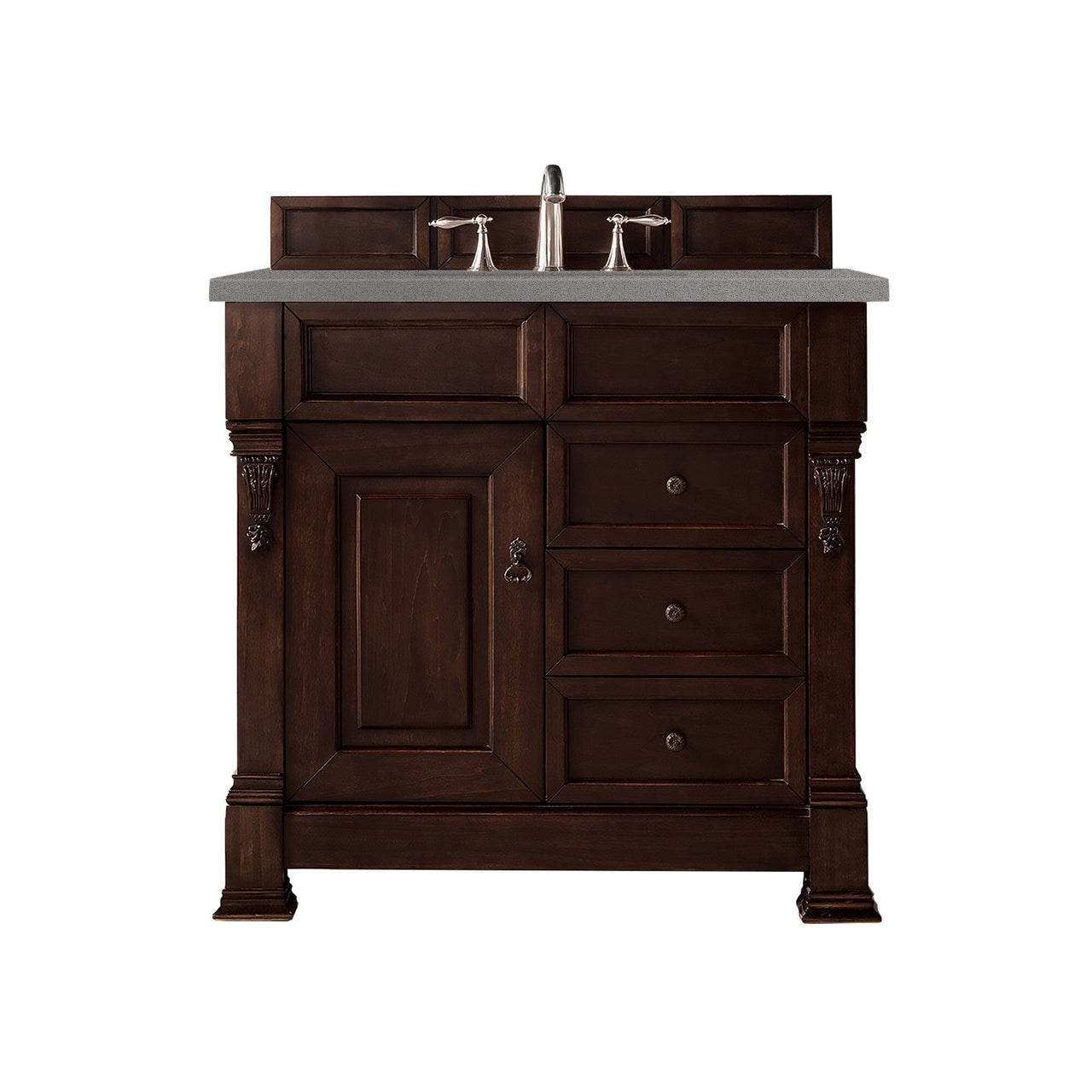 James Martin Brookfield 36" Single Vanity Vanities James Martin Burnished Mahogany w/ 3 CM Grey Expo Quartz Top 