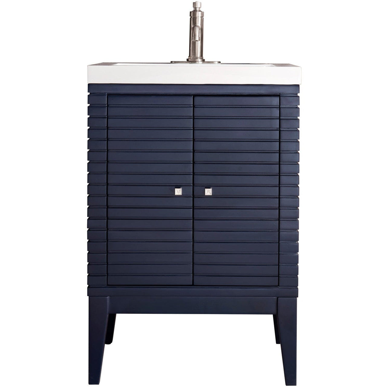 James Martin Linden 24" Single Vanity Cabinet Vanity James Martin Navy Blue w/ White Glossy Composite Countertop 