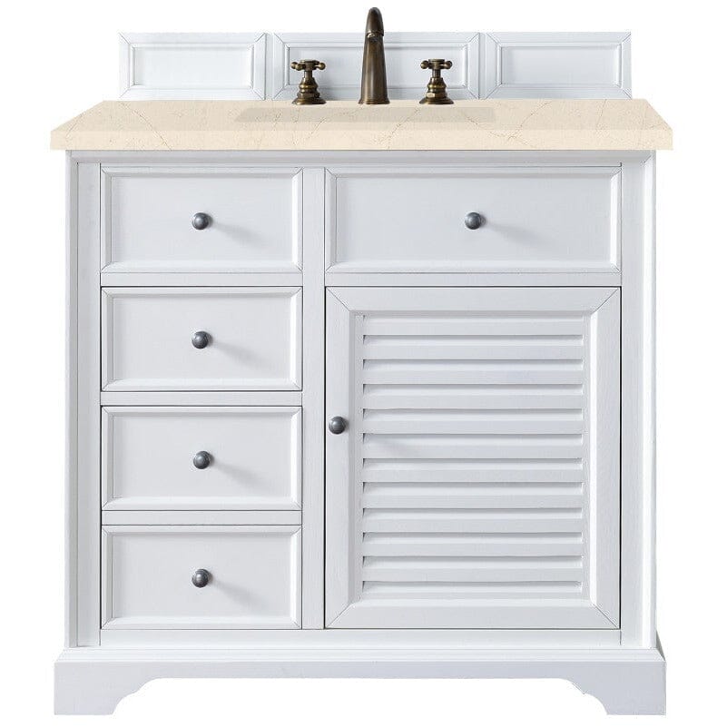 James Martin Savannah 36" Single Vanity Vanity James Martin Bright White w/ 3 CM Eternal Marfil Quartz Top 