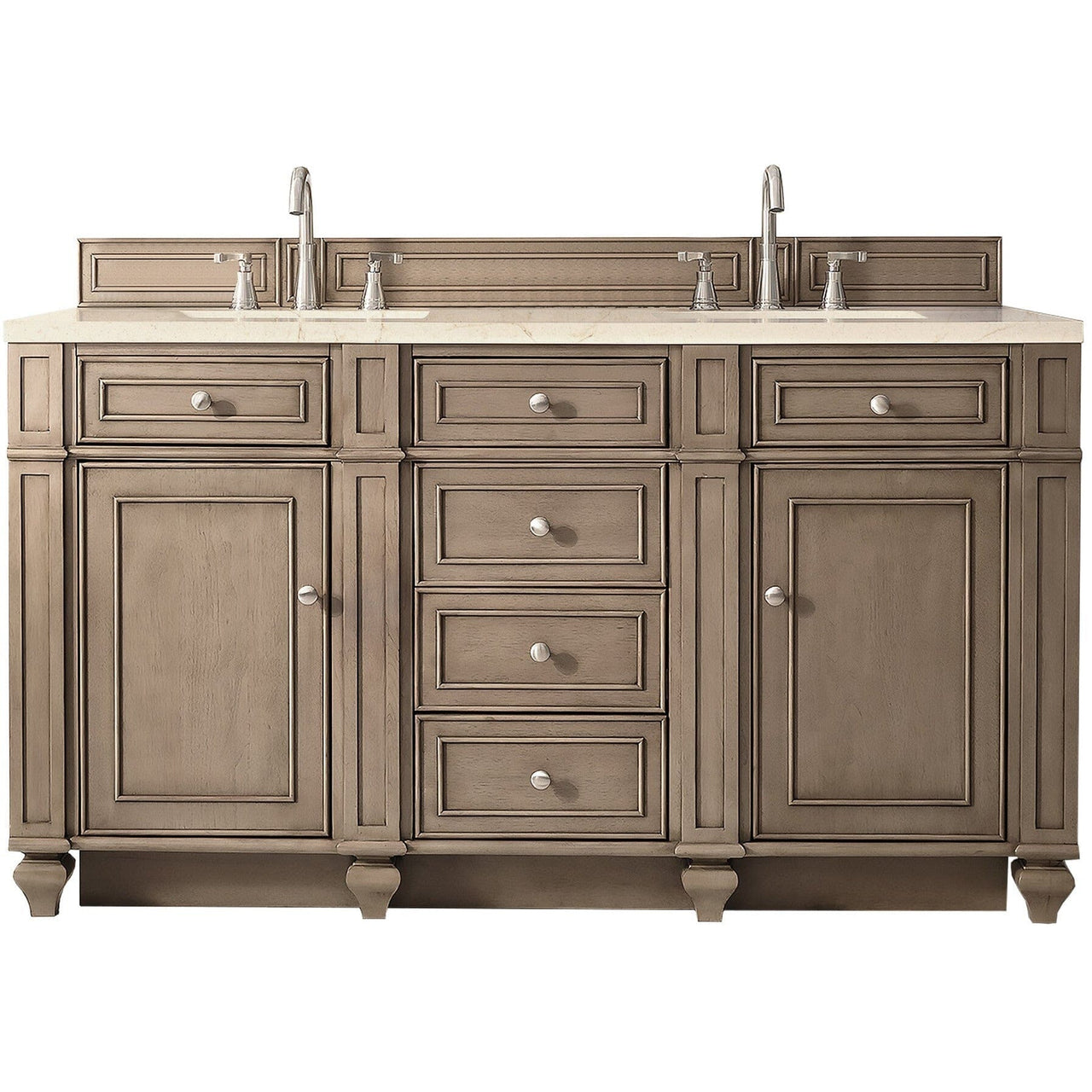 James Martin Bristol 60" Double Vanity Vanity James Martin Whitewashed Walnut w/ 3 CM Eternal Marfil Quartz Top 