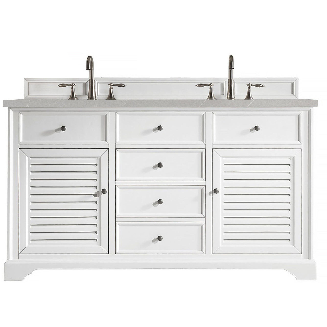 James Martin Savannah 60" Double Vanity Vanity James Martin Bright White w/ 3 CM Eternal Serena Quartz Top 