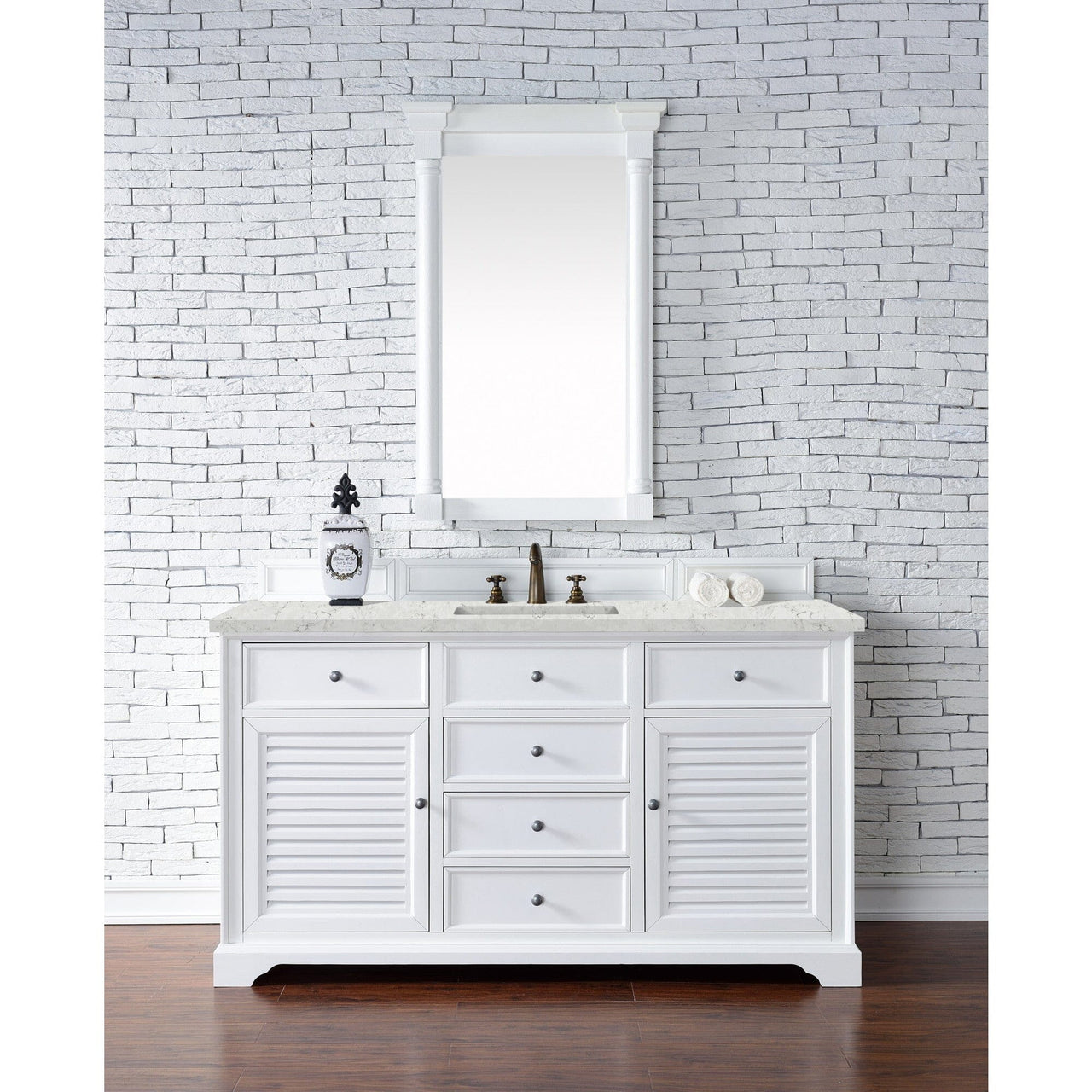 James Martin Savannah 60" Single Vanity Vanity James Martin Bright White w/ 3 CM Eternal Jasmine Pearl Quartz Top 