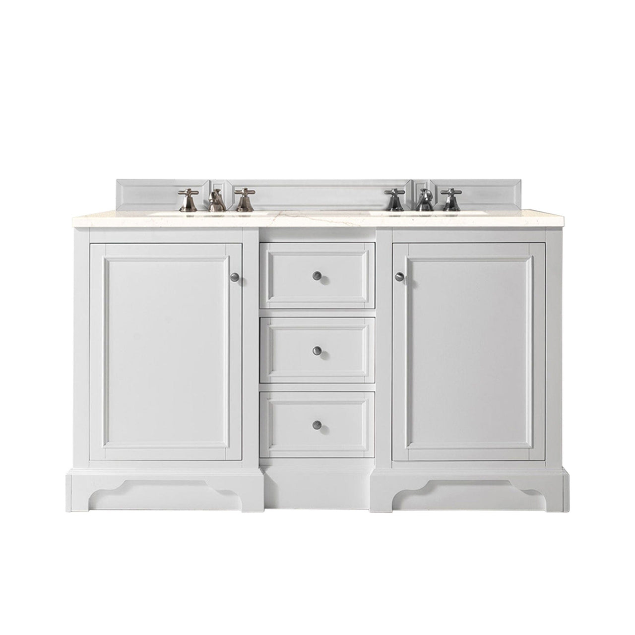 James Martin De Soto 60" Double Vanity Vanity James Martin Bright White w/ 3 CM Eternal Marfil Quartz Top 