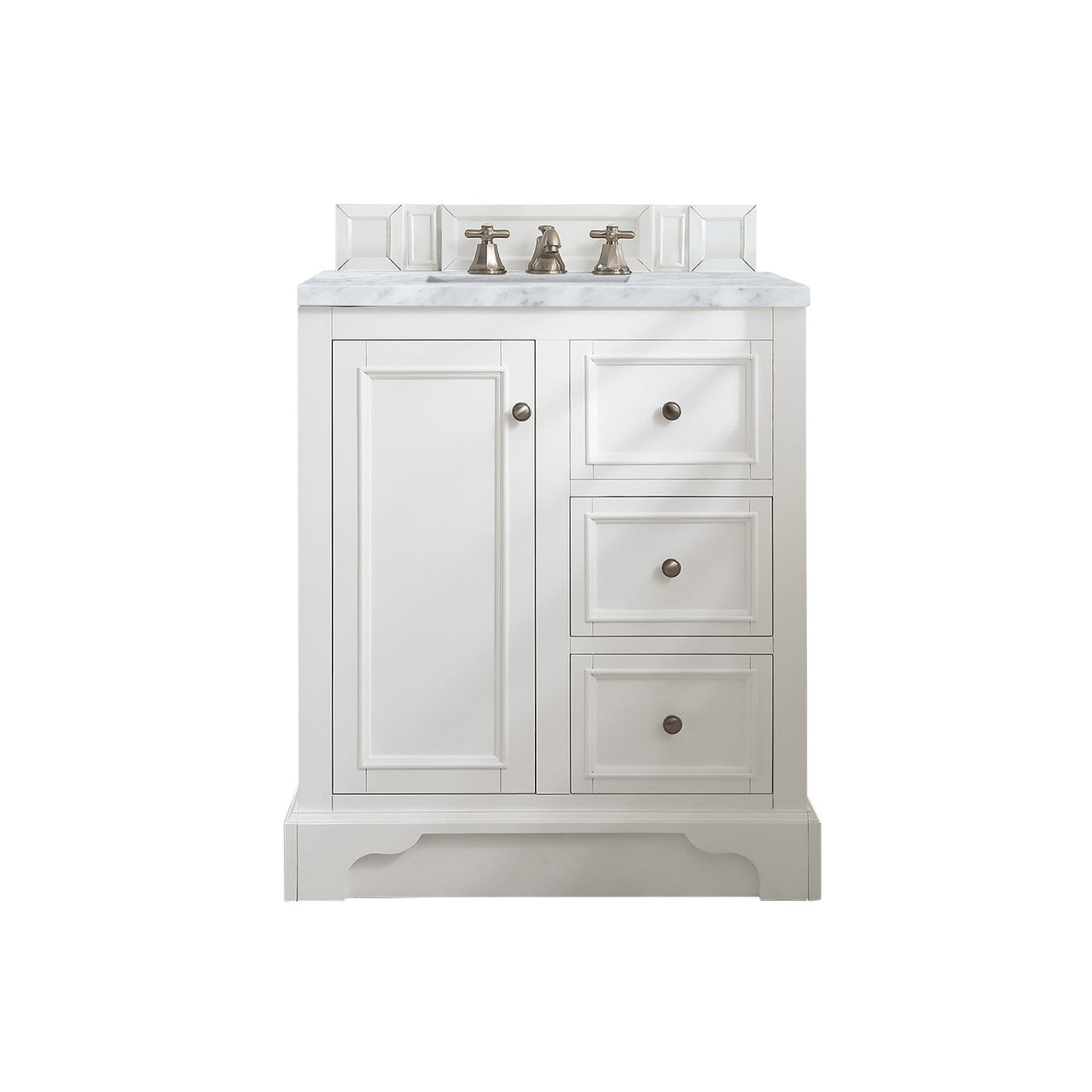 James Martin De Soto 30" Single Vanity Vanity James Martin Bright White w/ 3 CM Carrara Marble Top 