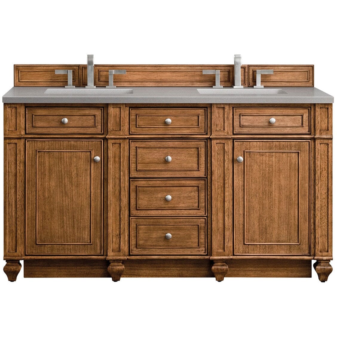 James Martin Bristol 60" Double Vanity Vanity James Martin Saddle Brown w/ 3 CM Grey Expo Quartz Top 
